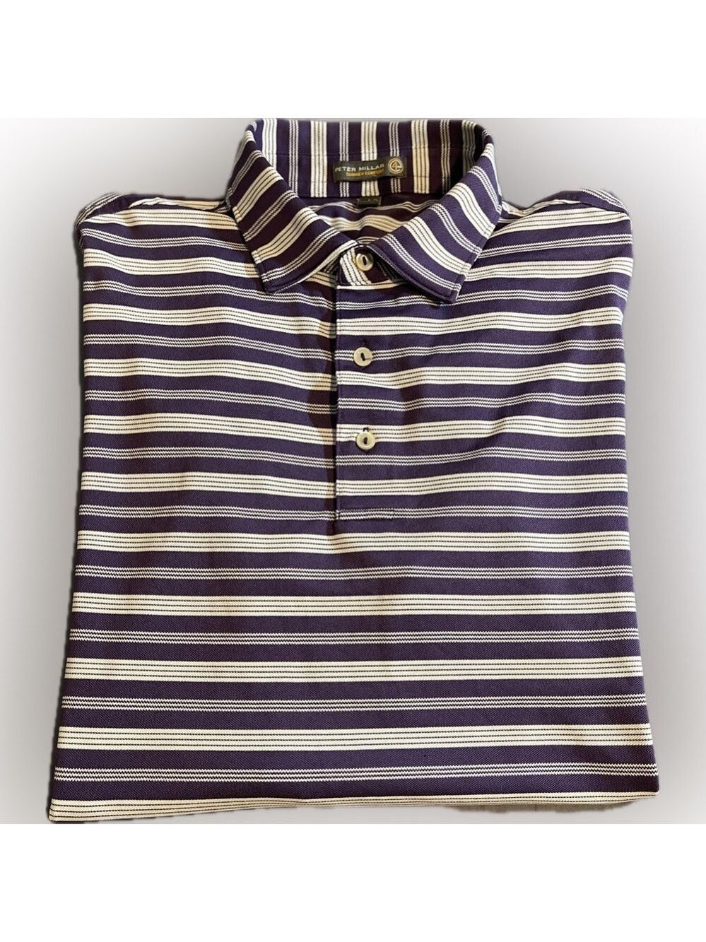 Peter Millar Summer Comfort Polo Shirt Men’s L Short Sleeve Purple Stripe